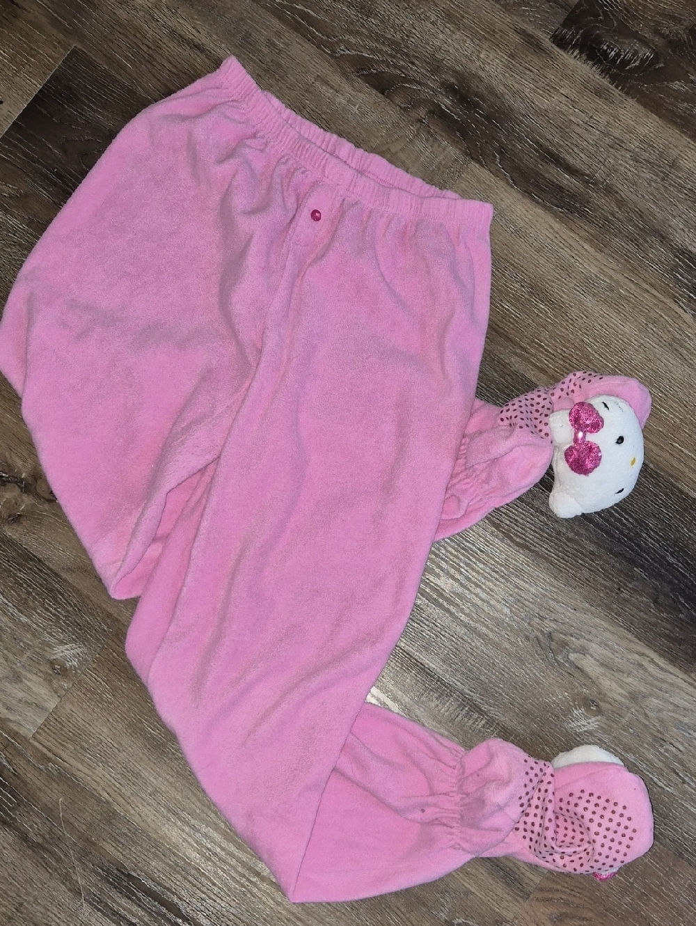 🩷Pink Pajama Pants with Built-In Hello Kitty Slippers